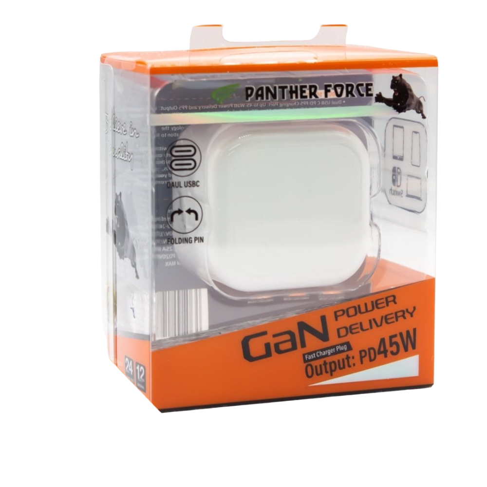 Panther Force -PF199 - || 45W Folding Plug 2* C Port - Fast Charging for Multiple Devices on the Go Panther Force -PF199 - || 45W Folding Plug 2* C Port - Fast Charging for Multiple Devices on the Go